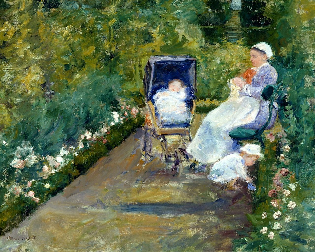 Mary Cassatt, La nurse et l'enfant dans le jardin : tableau de GRANDS PEINTRES et peinture de