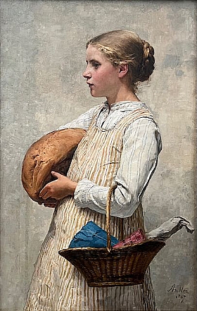Albert Anker, Jeune fille avec du pain - GRANDS PEINTRES / Anker