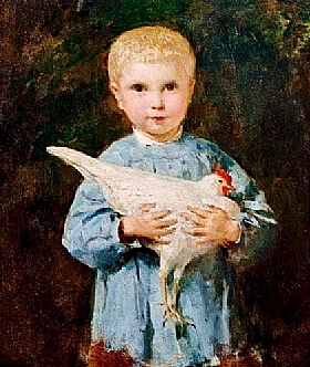 Albert Anker, Maurice Anker avec un poulet - GRANDS PEINTRES / Anker
