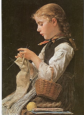 Albert Anker, Jeune fille tricotant - GRANDS PEINTRES / Anker