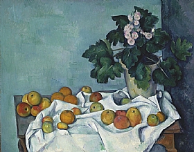 Paul Czanne, Nature morte avec pommes et primevres - GRANDS PEINTRES / Cezanne