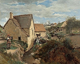 Camille Corot, Ferme et moulin au bord d'un ruisseau - GRANDS PEINTRES / Corot