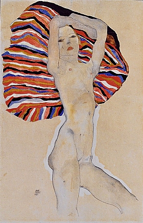 Egon Schiele, Fille nue contre tissu de couleur - GRANDS PEINTRES / Schiele