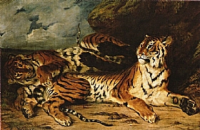 Eugne Delacroix, Jeune tigre avec sa mre - GRANDS PEINTRES / Delacroix
