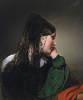 Friedrich von Amerling, Jeune fille avec mantille noire - GRANDS PEINTRES / Von Amerling