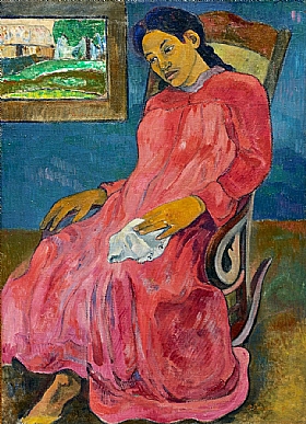 Paul Gauguin, Femme robe rouge boudeuse - GRANDS PEINTRES / Gauguin