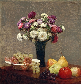 Henri Fantin-Latour, Asters et fruits sur une table - GRANDS PEINTRES / Fantin-Latour