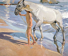 Joaquin Sorolla, Le bain du cheval sur la plage - GRANDS PEINTRES / Sorolla