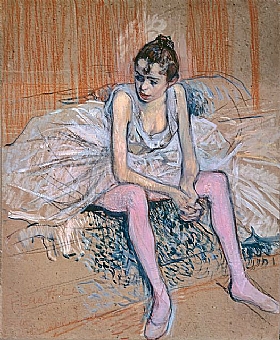 Henri de Toulouse-Lautrec, Danseuse assise bas roses - GRANDS PEINTRES / Toulouse-Lautrec