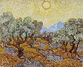 Vincent Van Gogh, Oliviers avec ciel jaune et soleil - GRANDS PEINTRES / Van Gogh