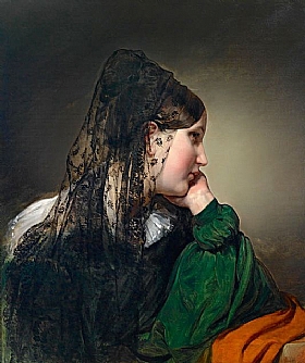 Friedrich von Amerling, Jeune fille avec mantille noire - GRANDS PEINTRES / Von Amerling