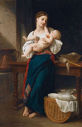 William-Adolphe Bouguereau, Premières Caresses - GRANDS PEINTRES / Bouguereau